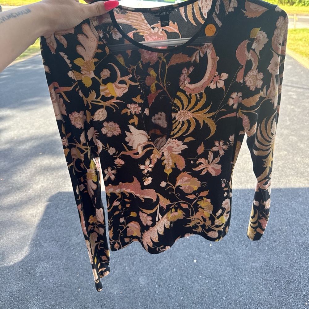 Guess Black and Pink orange Floral Blouse